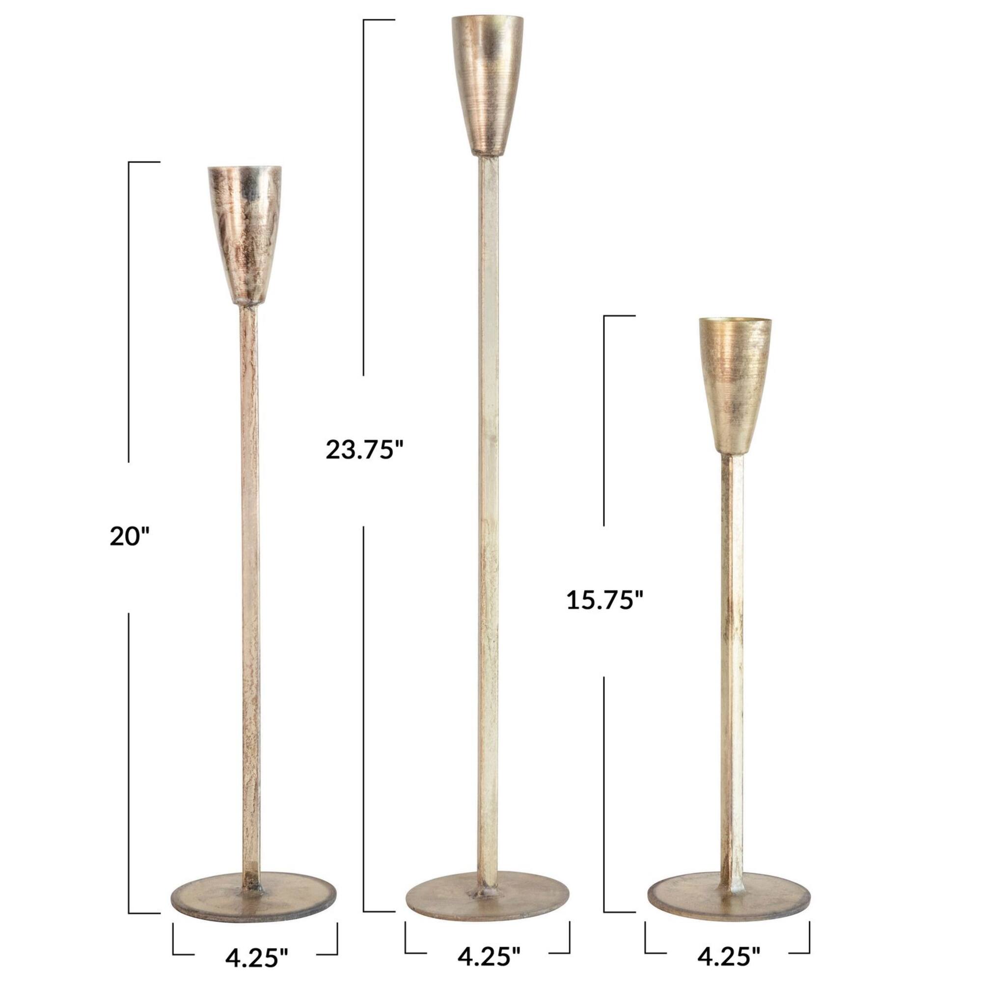 Metal Taper Candle Holders, Antique Gold Finish, Set of 3